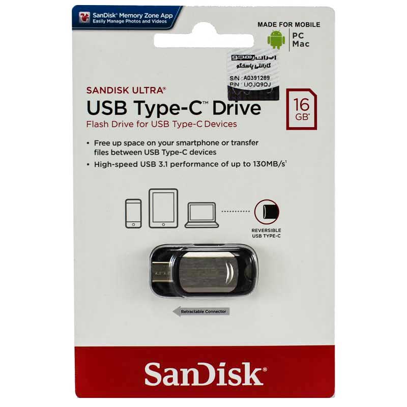 فلش 16 گیگ سن دیسک Sandisk Ultra Type-C
