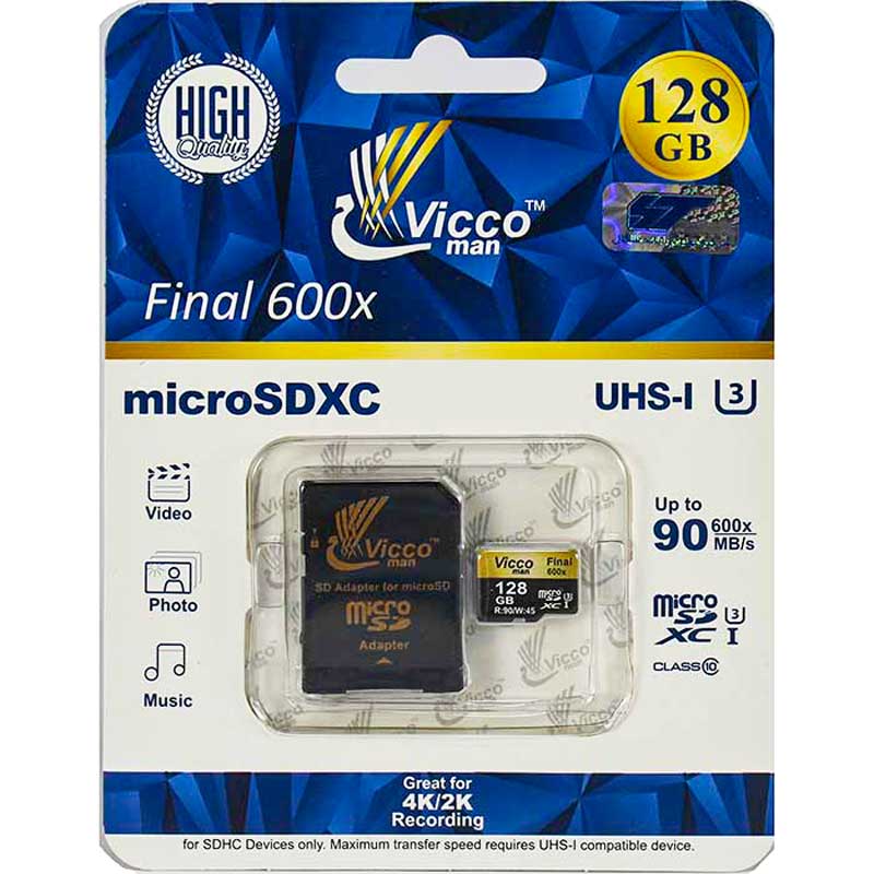 رم میکرو 128 گیگ ویکومن Vicco man U3 90MB/s + خشاب