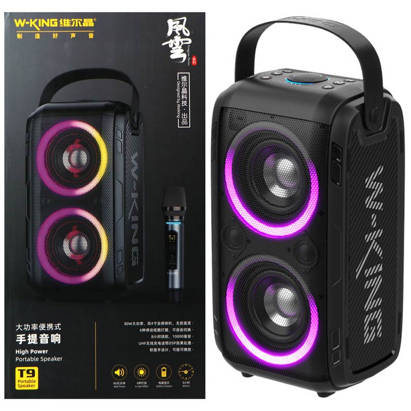 اسپیکر بلوتوثی رم و فلش خور W-KING T9 80W + میکروفن و ریموت کنترل