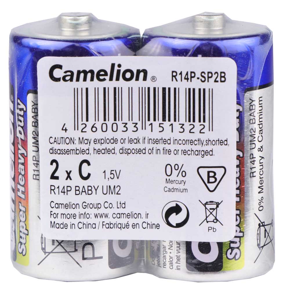 باتری دوتایی متوسط Camelion Super Heavy Duty 1.5V C شرینک