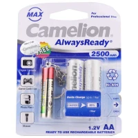 باتری دوتایی قلمی شارژی Camelion Alwaysready Max 1.2V AA 2500mAh + چراغ قوه