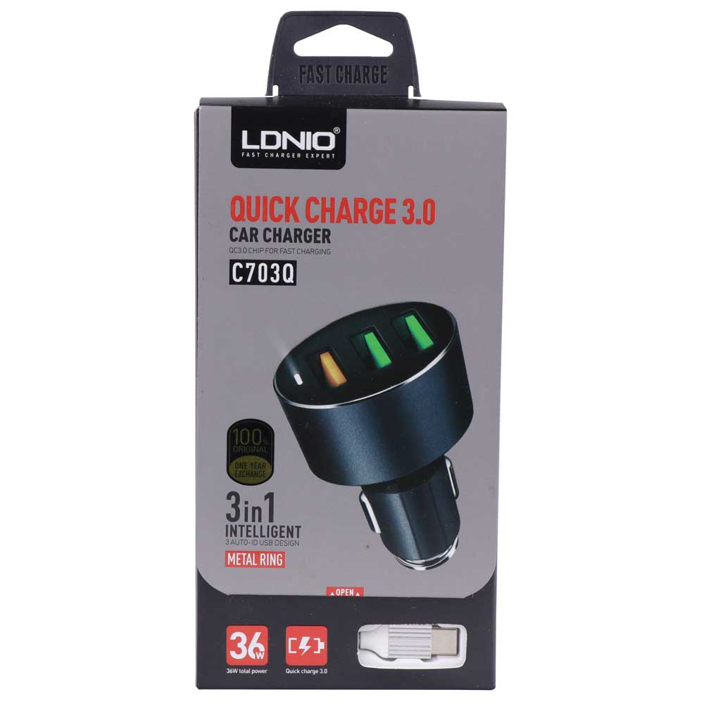 شارژر فندکی LDNIO C703Q Fast + کابل Type-C