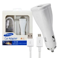 شارژر فندکی SAMSUNG FAST 15W پکدار + کابل میکرو یو اس بی