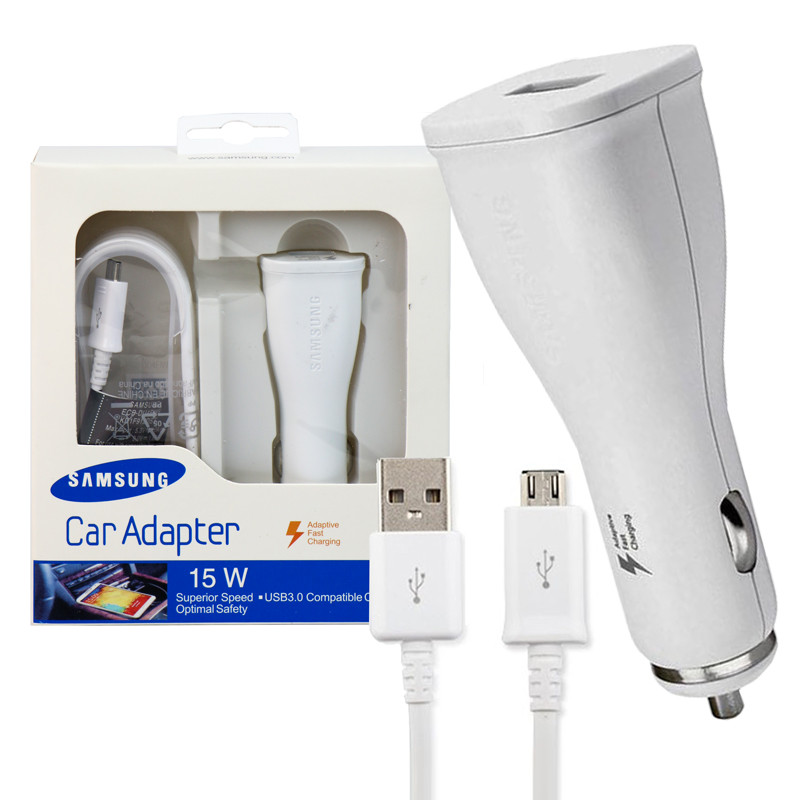 شارژر فندکی SAMSUNG FAST 15W پکدار + کابل میکرو یو اس بی