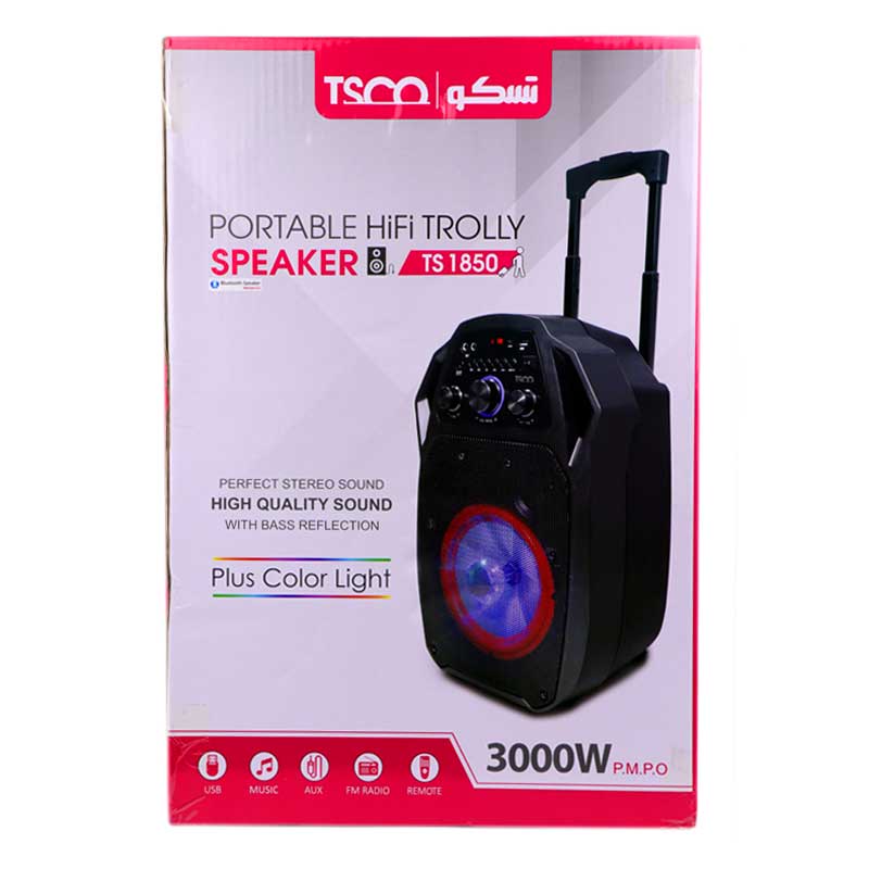 اسپیکر چمدانی بلوتوثی فلش خور TSCO TS-1850 + ریموت کنترل