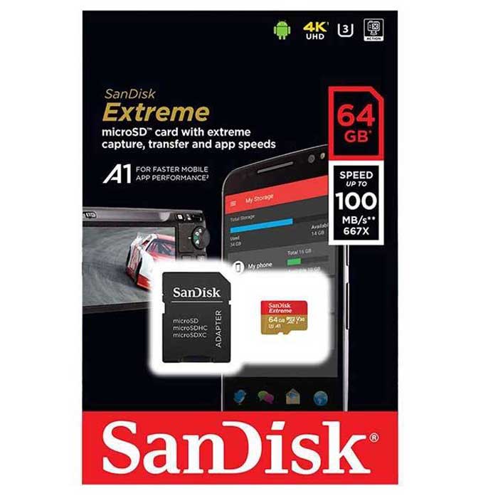 رم میکرو 64 گیگ سن دیسک SanDisk Extreme MicroSD U3 A1 100MB/s + خشاب