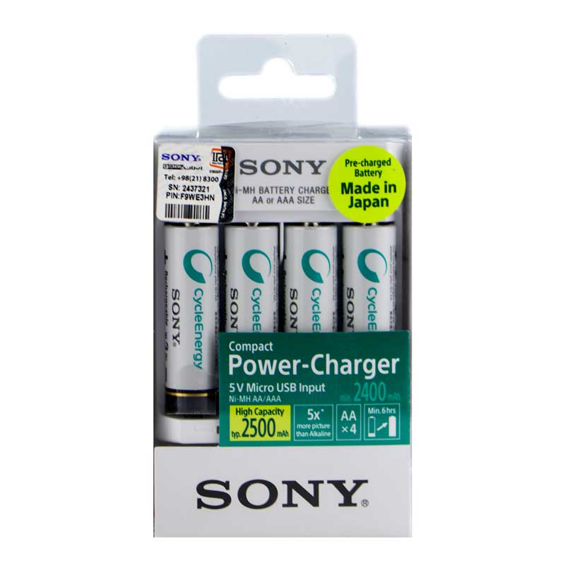 شارژر باتری Sony 34HHU4G + چهار باتری قلمی 2500mAh