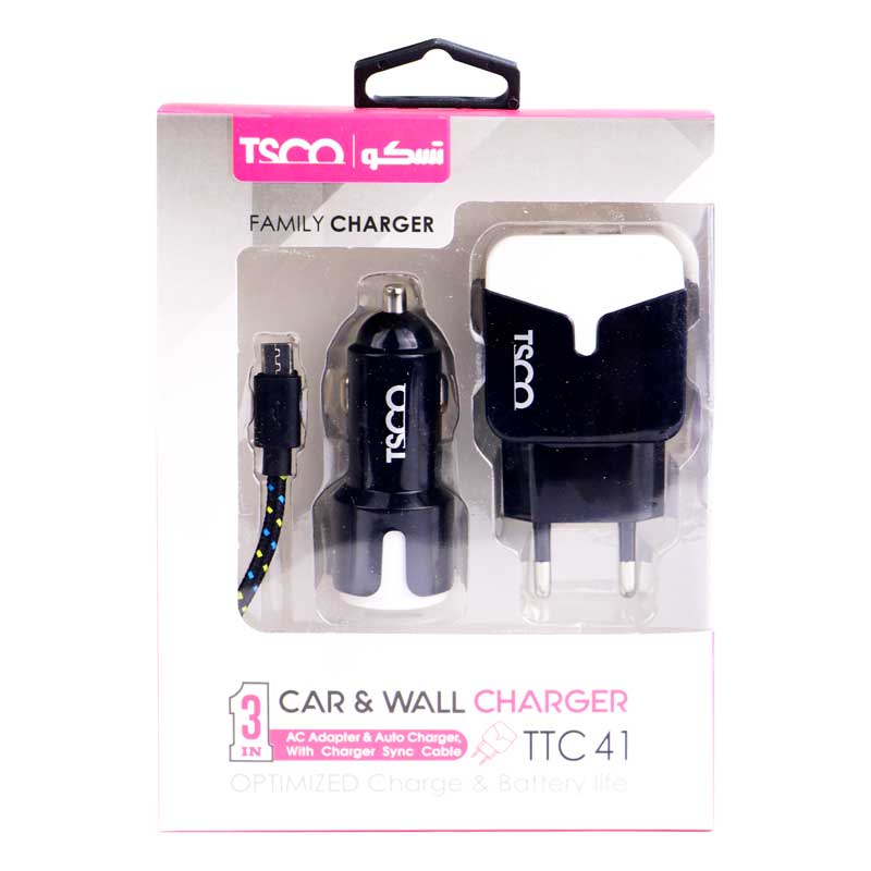 شارژر + شارژر فندکی TSCO TTC41 + کابل میکرو یو اس بی