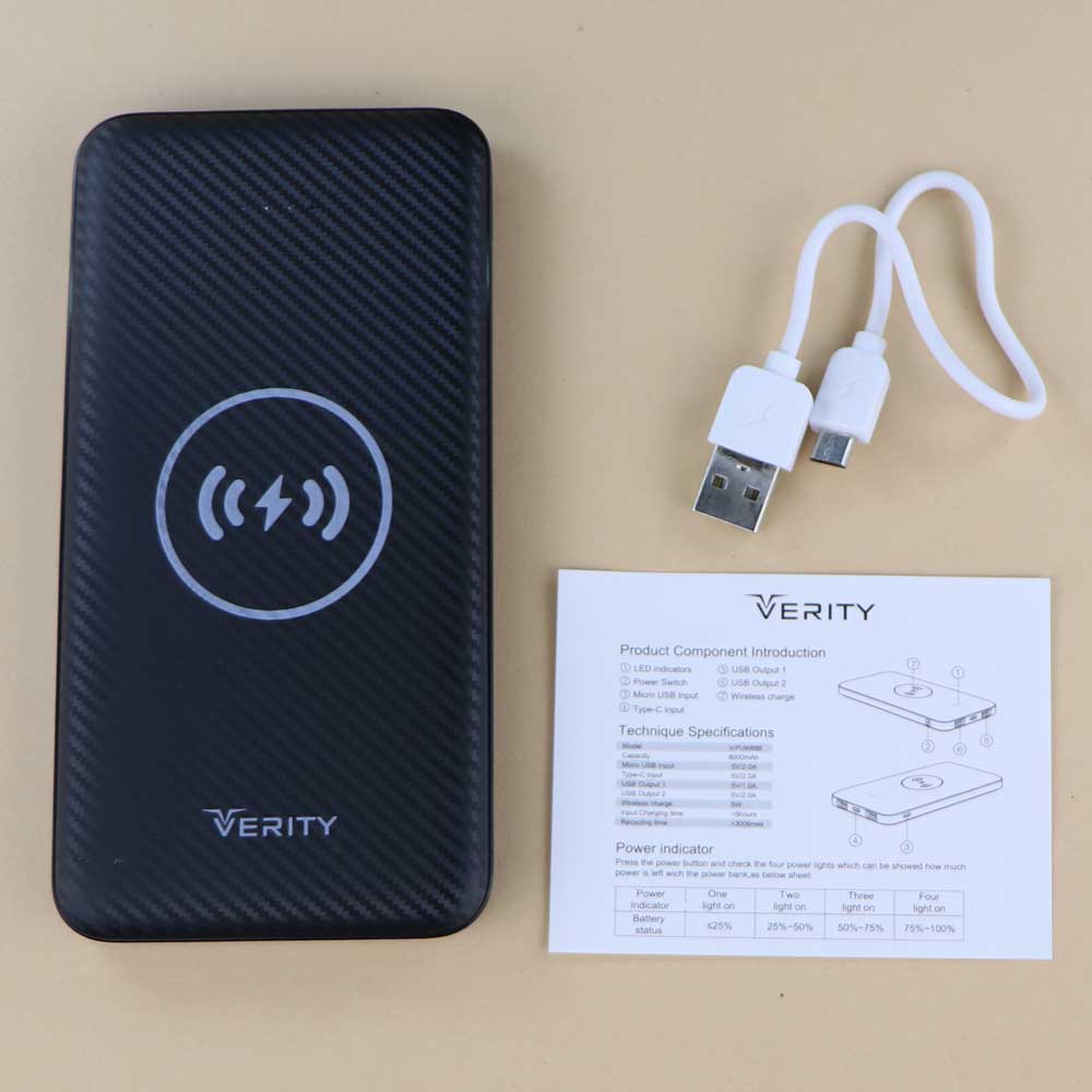 پاور بانک بی سیم 8000 وریتی VERITY V-PUW89 مشکی
