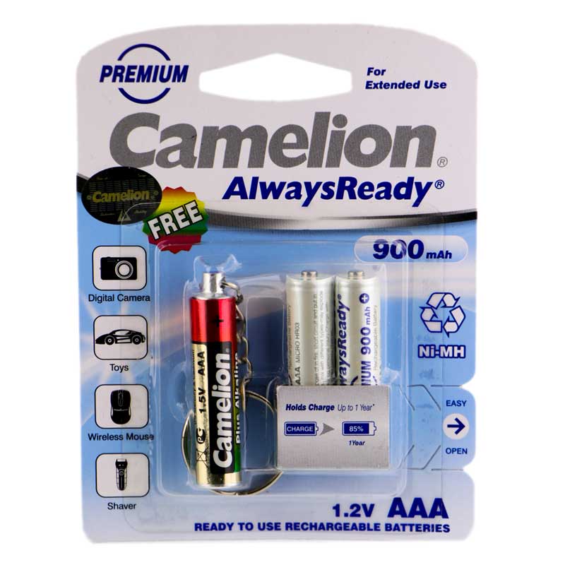 باتری دوتایی نیم قلمی قابل شارژ Camelion Alwaysready AAA 900mAh + چراغ قوه