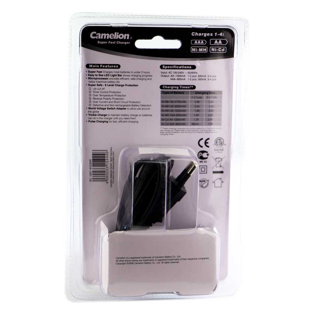 شارژر باتری Camelion BC-1007 + چهار عدد باتری 2300mAh AA شارژی