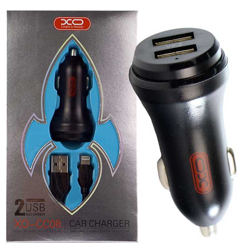 شارژر فندکی XO CC08 2.4A + کابل آیفونی
