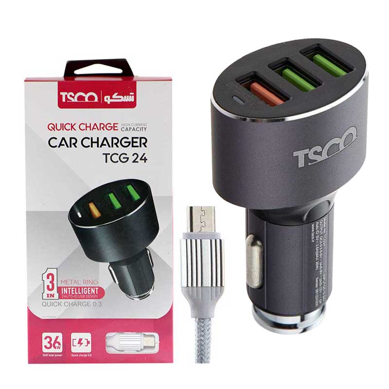 شارژر فندکی فست شارژ TSCO TCG24 + کابل میکرو