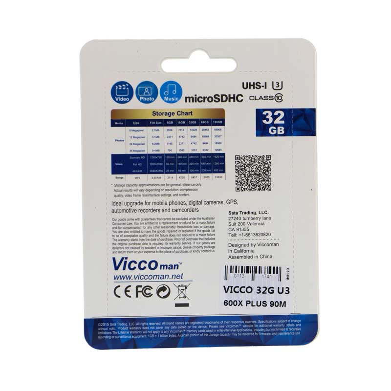 رم میکرو 32 گیگ ویکومن Vicco U3 90MB/s + خشاب