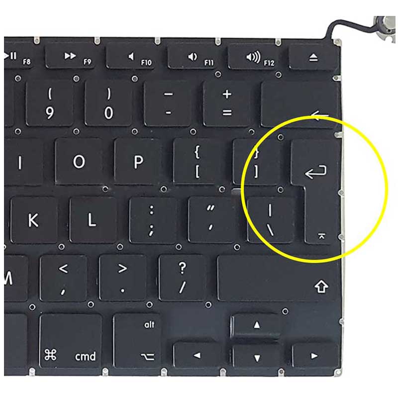 کیبورد لپ تاپ MacBook Pro A1278 اینتر بزرگ به همراه کلید پاور - مشکی