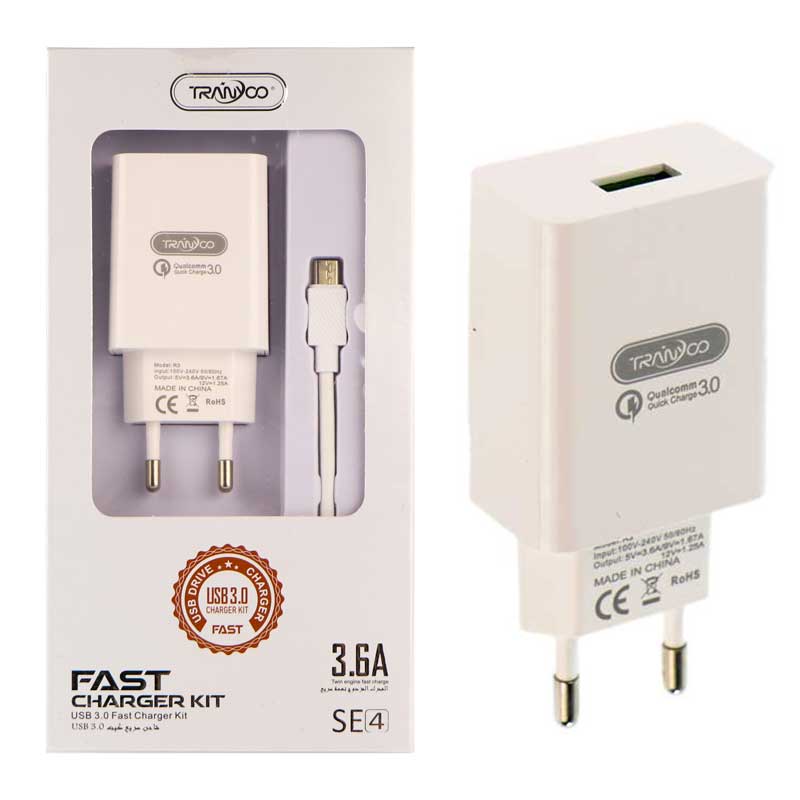 شارژر فست شارژ Tranyoo SE4 3.6A + کابل میکرو یو اس بی