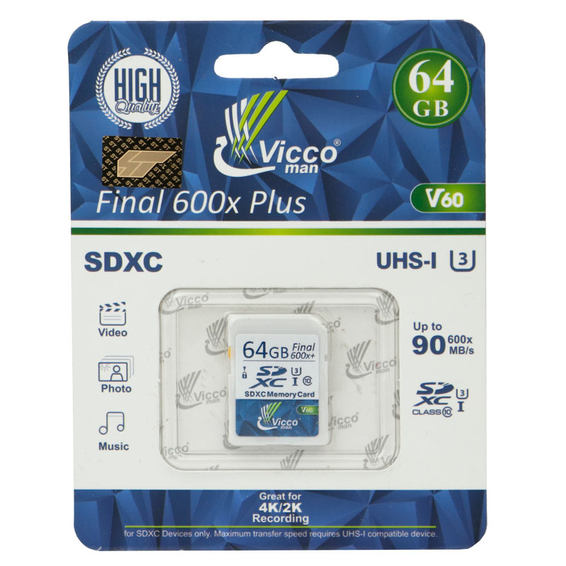 رم اس دی 64 گیگ ویکو من Vicco Man Final 600X Plus V60 U3 C10 90MB/s