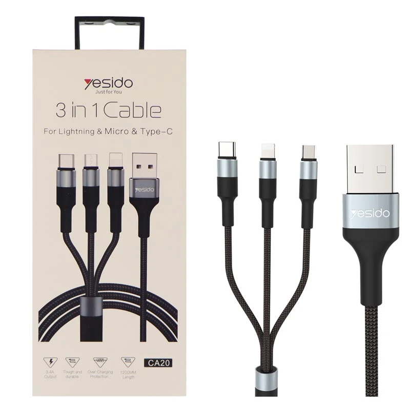 کابل کنفی 3 سر Yesido CA20 3.4A 1.2m