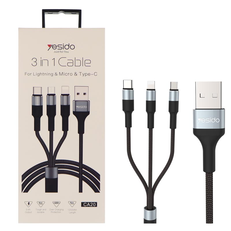 کابل کنفی 3 سر Yesido CA20 3.4A 1.2m