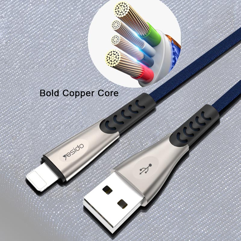 کابل آیفونی Yesido CA24 2.4A 1.2m روکش دار مشکی