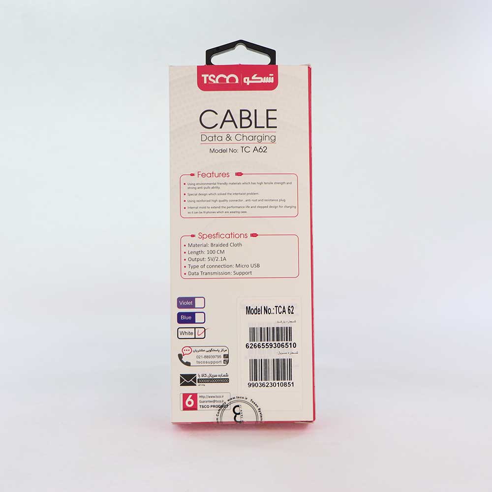 کابل میکرو یو اس بی TSCO TC A62 1m روکش دار
