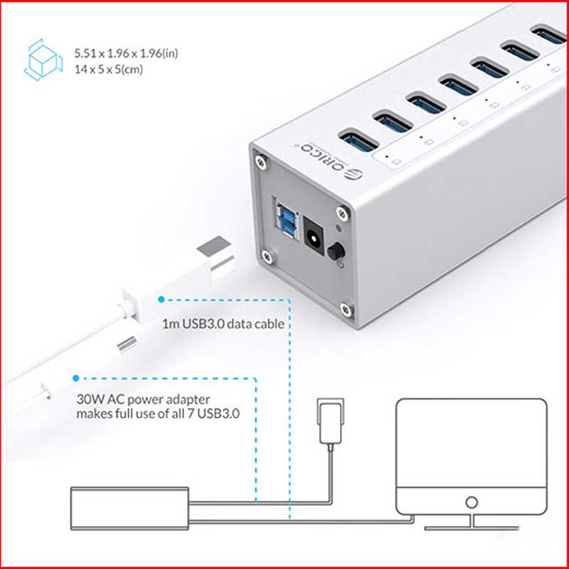 هاب 7 پورت USB3.0 اوریکو A3H7
