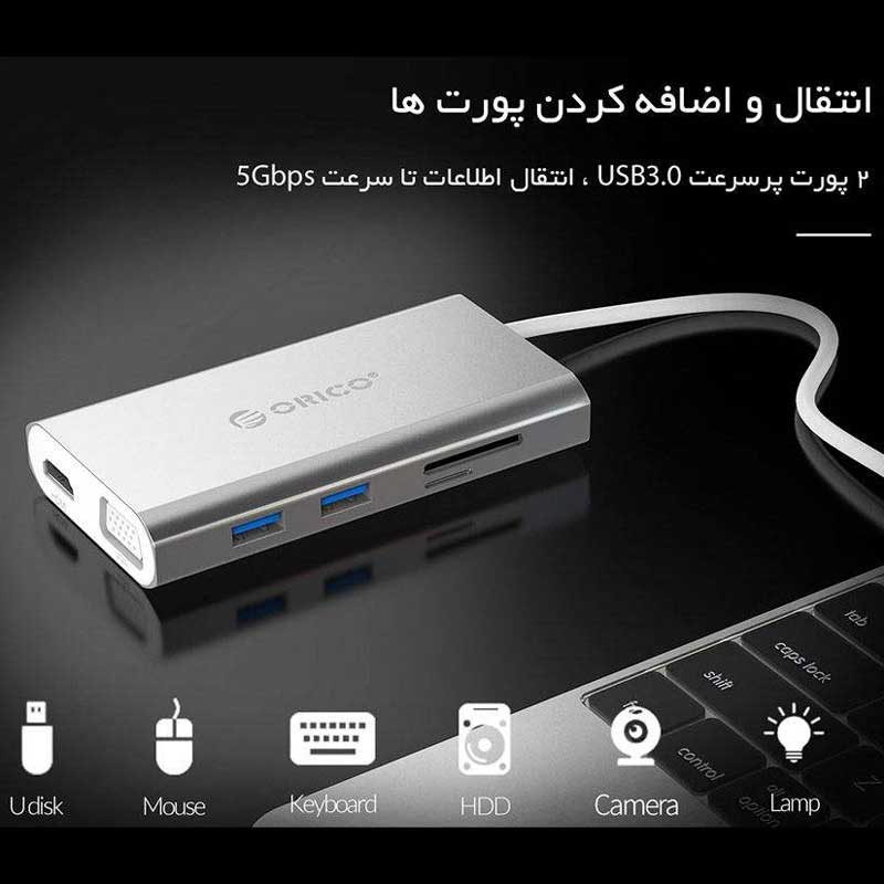 هاب 8 پورت Type-C اوریکو ADS3