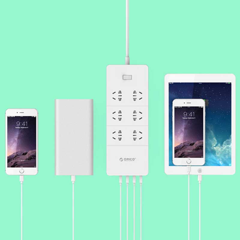 چند راهی 6 خانه برق اوریکو Orico HPC-6A5U-V1 1.5m + شارژر USB