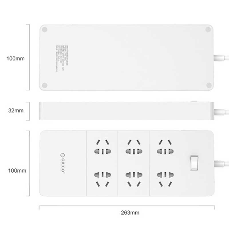چند راهی 6 خانه برق اوریکو Orico HPC-6A5U-V1 1.5m + شارژر USB