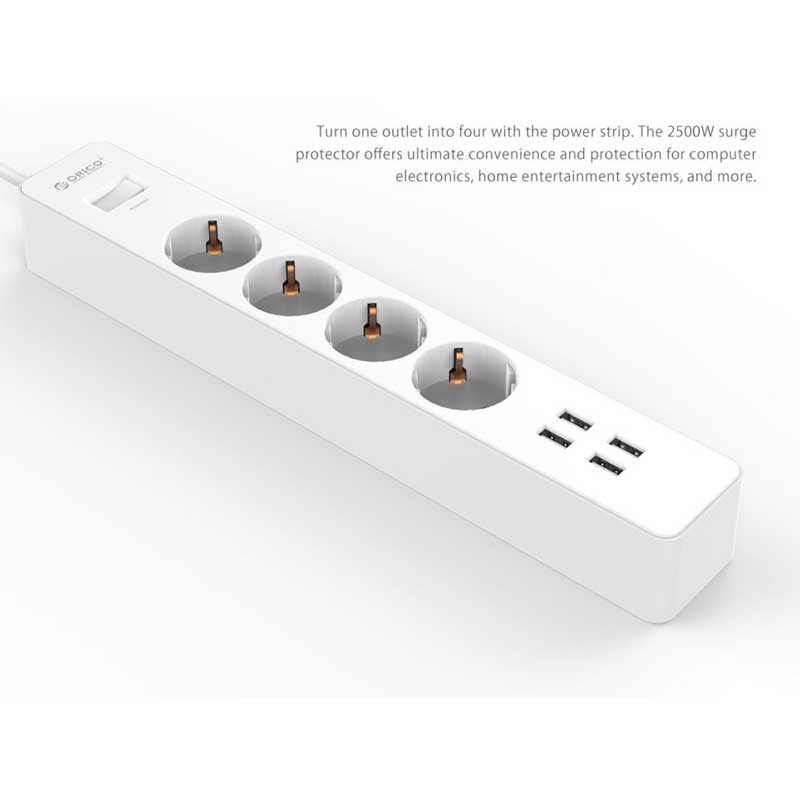 چند راهی 4 خانه برق اوریکو Orico OSC-4A4U-EU 1.5m + شارژر USB