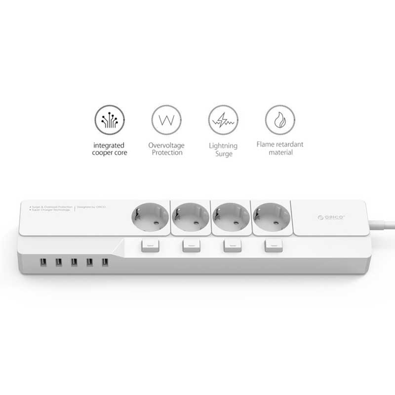 چند راهی 4 خانه برق اوریکو Orico OSJ-4A5U-EU 1.5m + شارژر USB