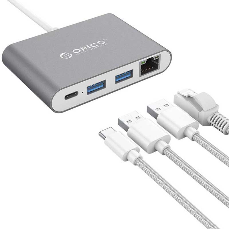 مبدل اوریکو Orico RCR2A USB/Type-C/RJ45 to Type-C نقره ای 