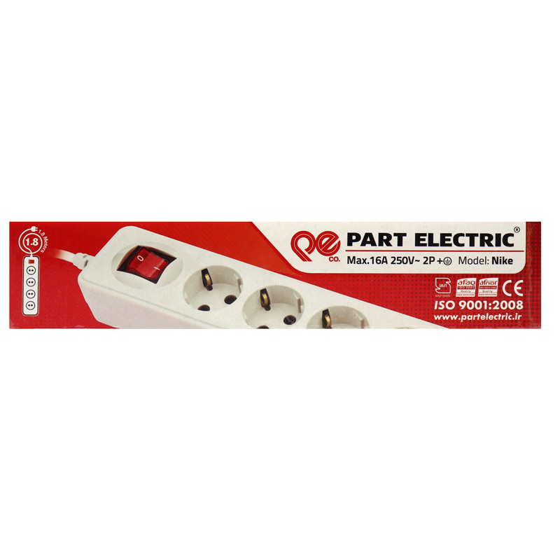 چند راهی 4 خانه ارت دار نیک پارت الکتریک PE293 با کابل 1٫8 متری