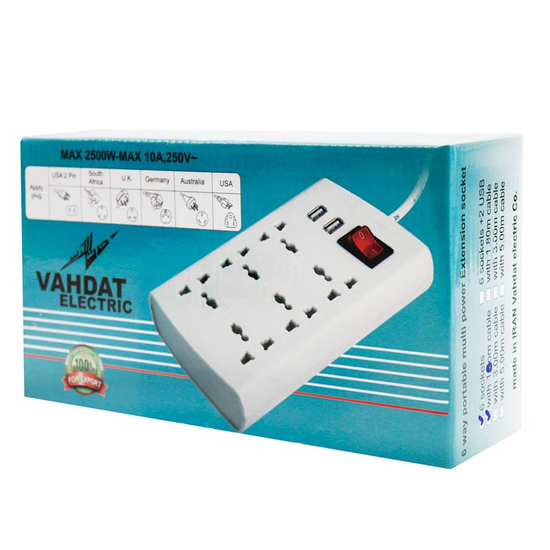 چند راهی 6 خانه وحدت الکتریک MK با کابل 1٫6 متری