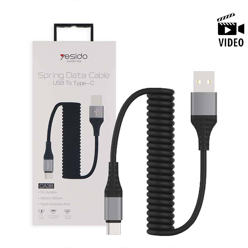 کابل کنفی فنری Yesido CA38 1.5m Type-C
