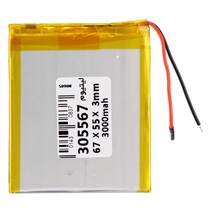 باتری لیتیوم 3000mAh 67*55*3mm 305567