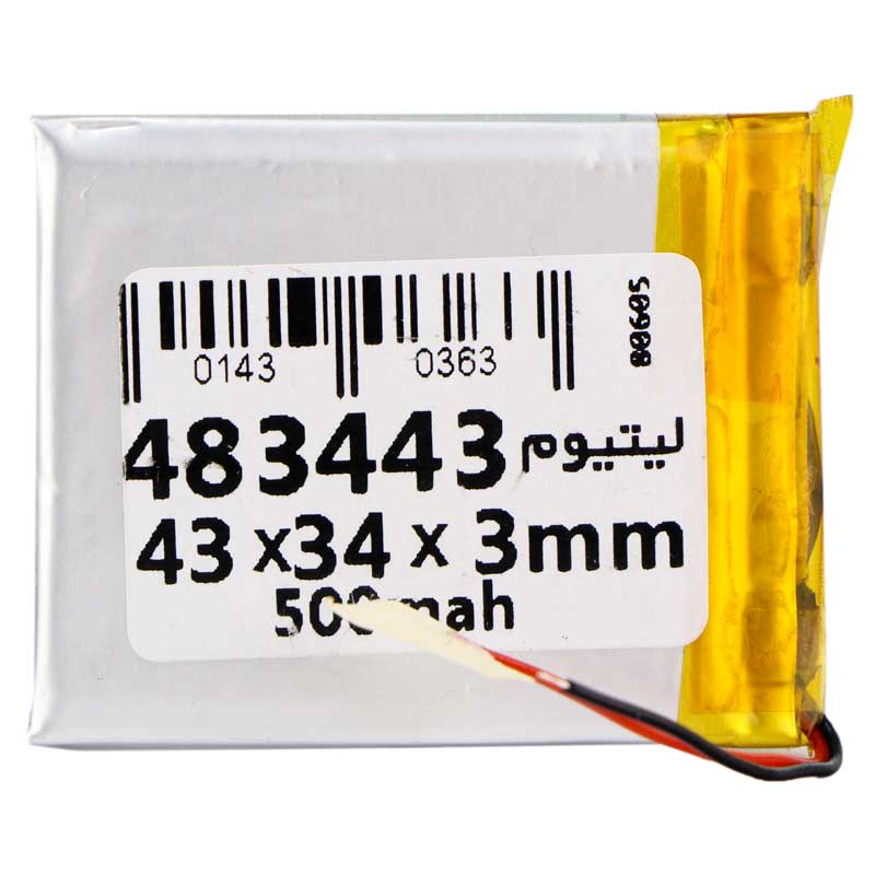 باتری لیتیوم 500mAh 43*34*3mm 483443