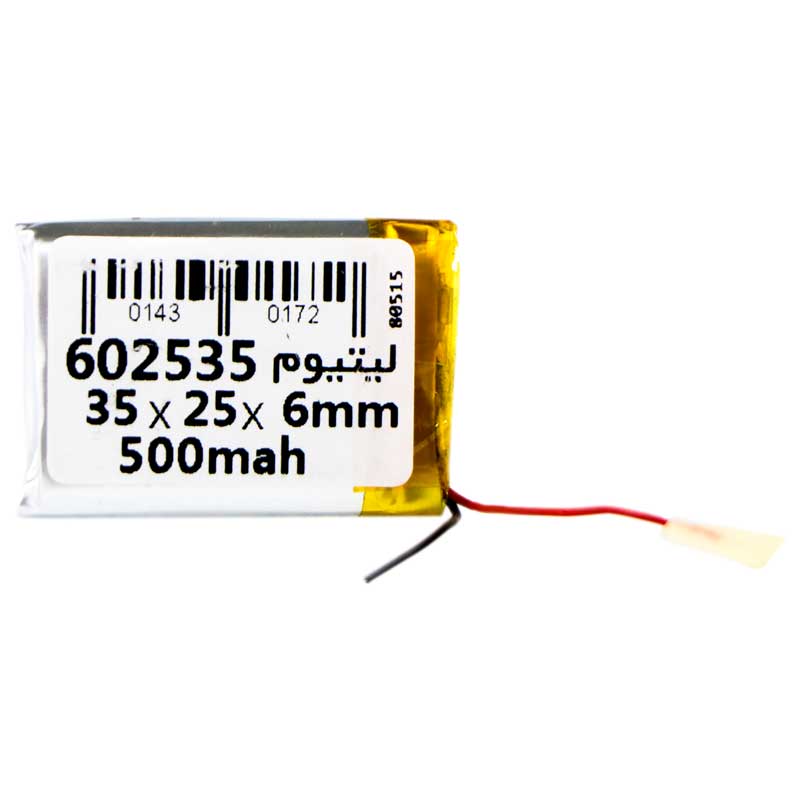 باتری لیتیوم 500mAh 35*25*6mm 602535