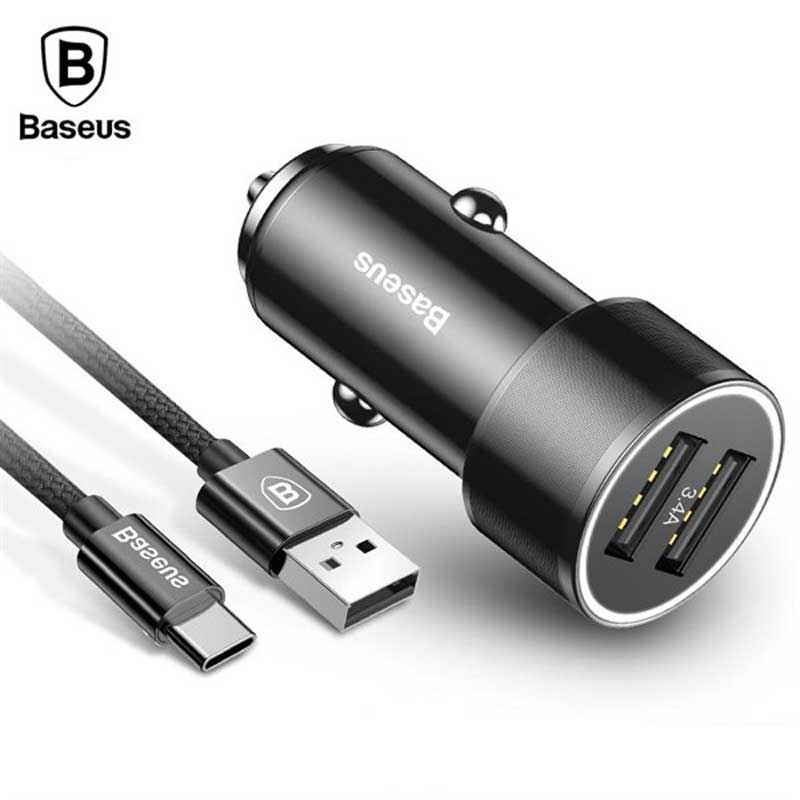 شارژر فندکی Baseus TZXLD-B01 3.4A + کابل Type-C