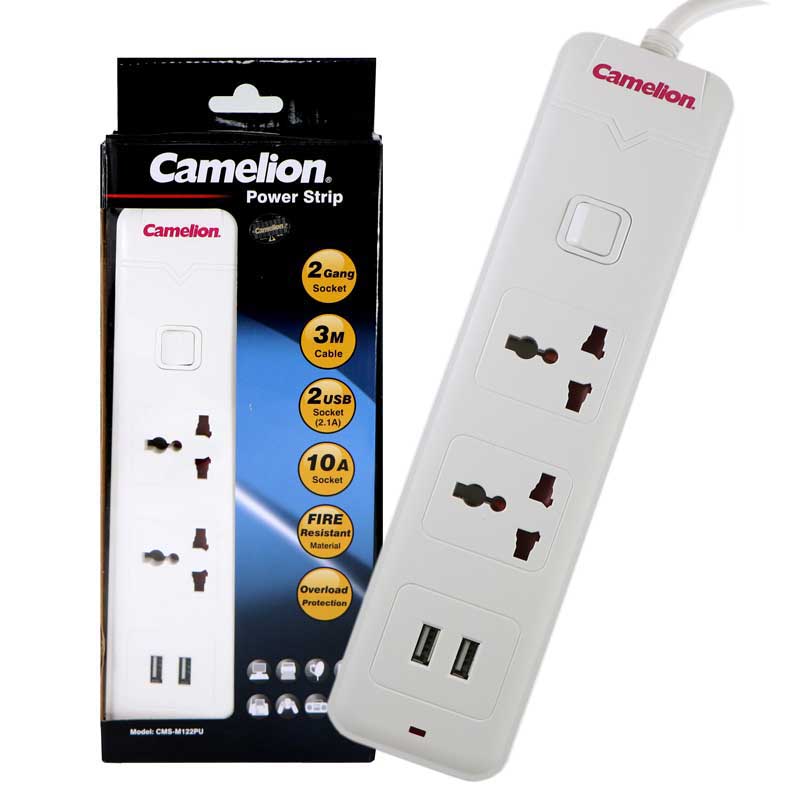 چند راهی 2 خانه برق Camelion CMS-M122PU + شارژر 2 پورت