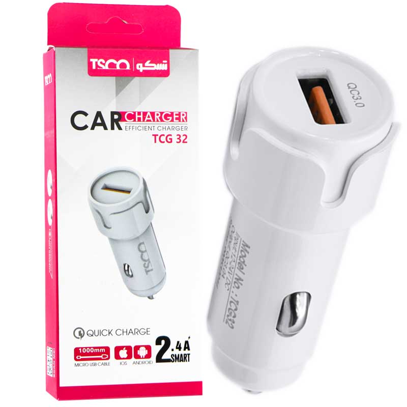 شارژر فندکی فست شارژ TSCO TCG 32 QC3 + کابل میکرو یو اس بی
