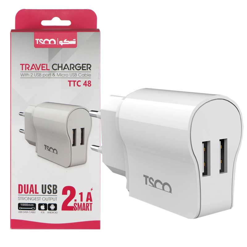 شارژر دیواری تسکو TTC 48 + کابل میکرو یو اس بی