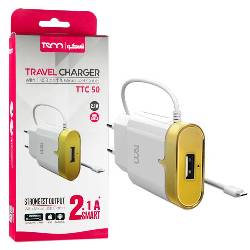 شارژر دیواری سیم وصل 10.5 وات تسکو TTC 50 2.1A