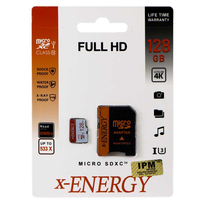 رم میکرو 128 گیگ ایکس انرژی X-ENERGY U3 80MB/s + خشاب