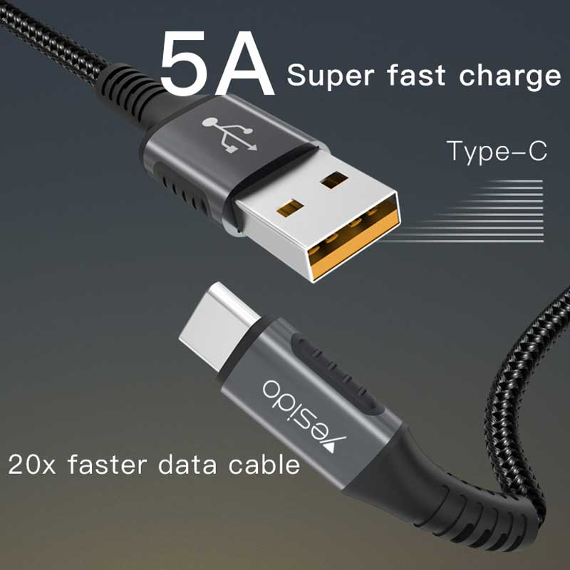 کابل کنفی Yesido CA36 5A 1.2m Type-C طوسی
