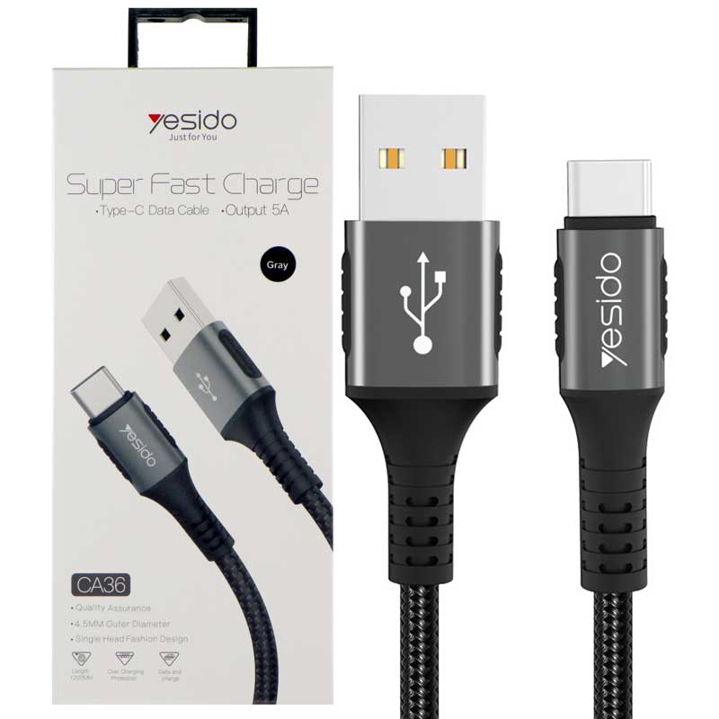 کابل کنفی Yesido CA36 5A 1.2m Type-C طوسی