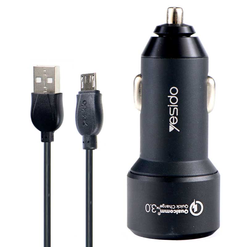 شارژر فندکی فست شارژ Yesido Y26 QC3 + کابل میکرو یو اس بی