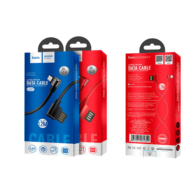 کابل میکرو یو اس بی سر خمیده هوکو Hoco U37 1.2m (گارانتی 6 ماهه)