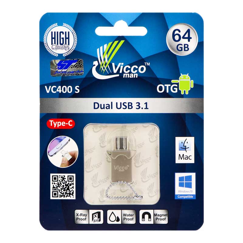 فلش 64 گیگ ویکومن Vicco Man VC400 OTG Type-C USB3.1