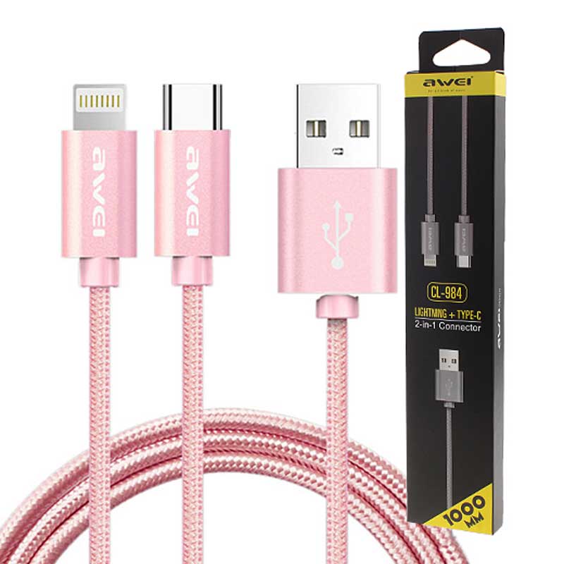 کابل کنفی 2 سر Awei CL-984 Lightning/Type-C 1m